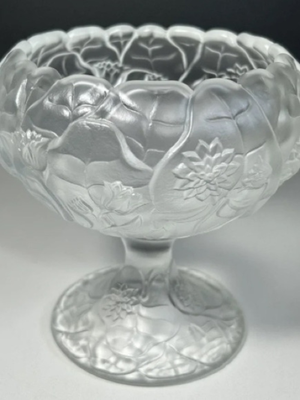 Frosted Glass Floral Pedestal Bowl - White